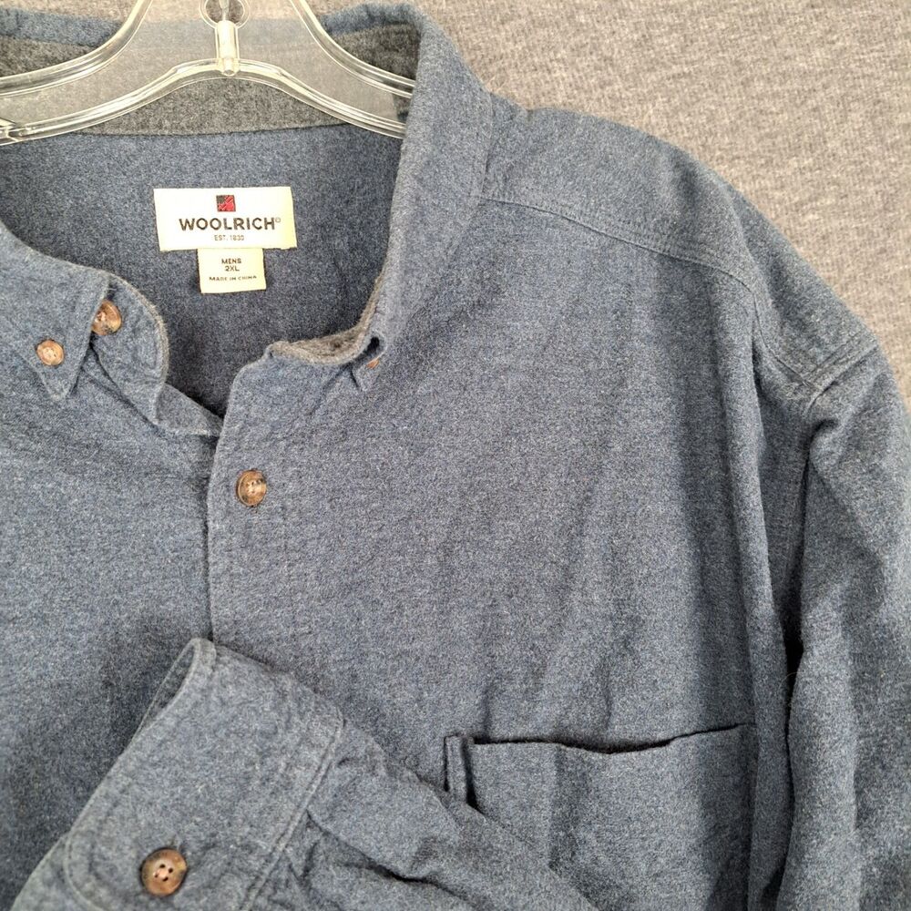 Woolrich Flannel Shirt Men‎ 2XL XXL Blue Textured Long Sleeve Button Hike